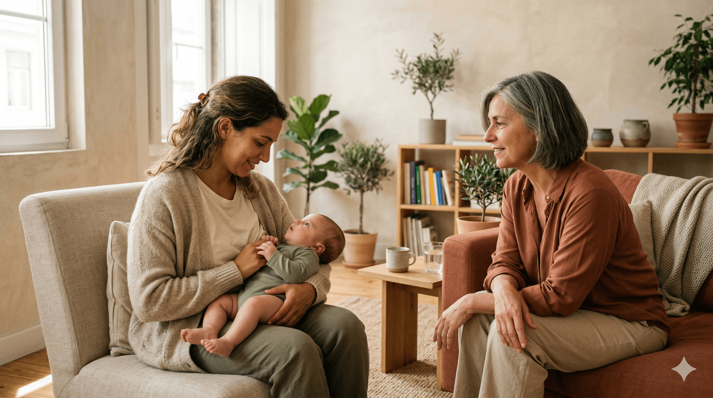 Momento de consulta acolhedora entre profissional e família.